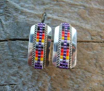 Indian Silver and Bead Earrings Post A
